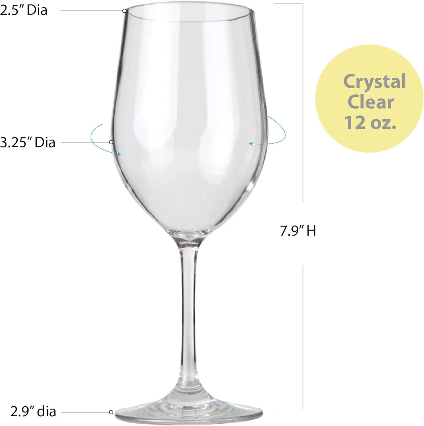Unbreakable Chardonnay White Wine Glasses, Made of Shatterproof Plastic, for Indoor and Outdoor Use, Reusable and Dishwasher-Safe, Crystal Clear. 12 Oz. Each, Set of 2