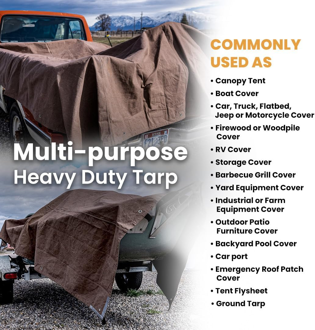 Canvas Tarp 18 Oz. Heavy Duty Waterproof UV Resistant, Rustproof Grommets, Industrial & Commercial Use Cloth Tarp (Cut Size: 12'X16', Finished Size: 11'6"X15'6", Olive)