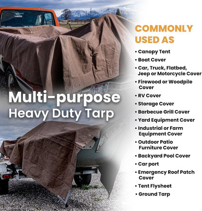 Canvas Tarp 18 Oz. Heavy Duty Waterproof UV Resistant, Rustproof Grommets, Industrial & Commercial Use Cloth Tarp (Cut Size: 12'X16', Finished Size: 11'6"X15'6", Olive)