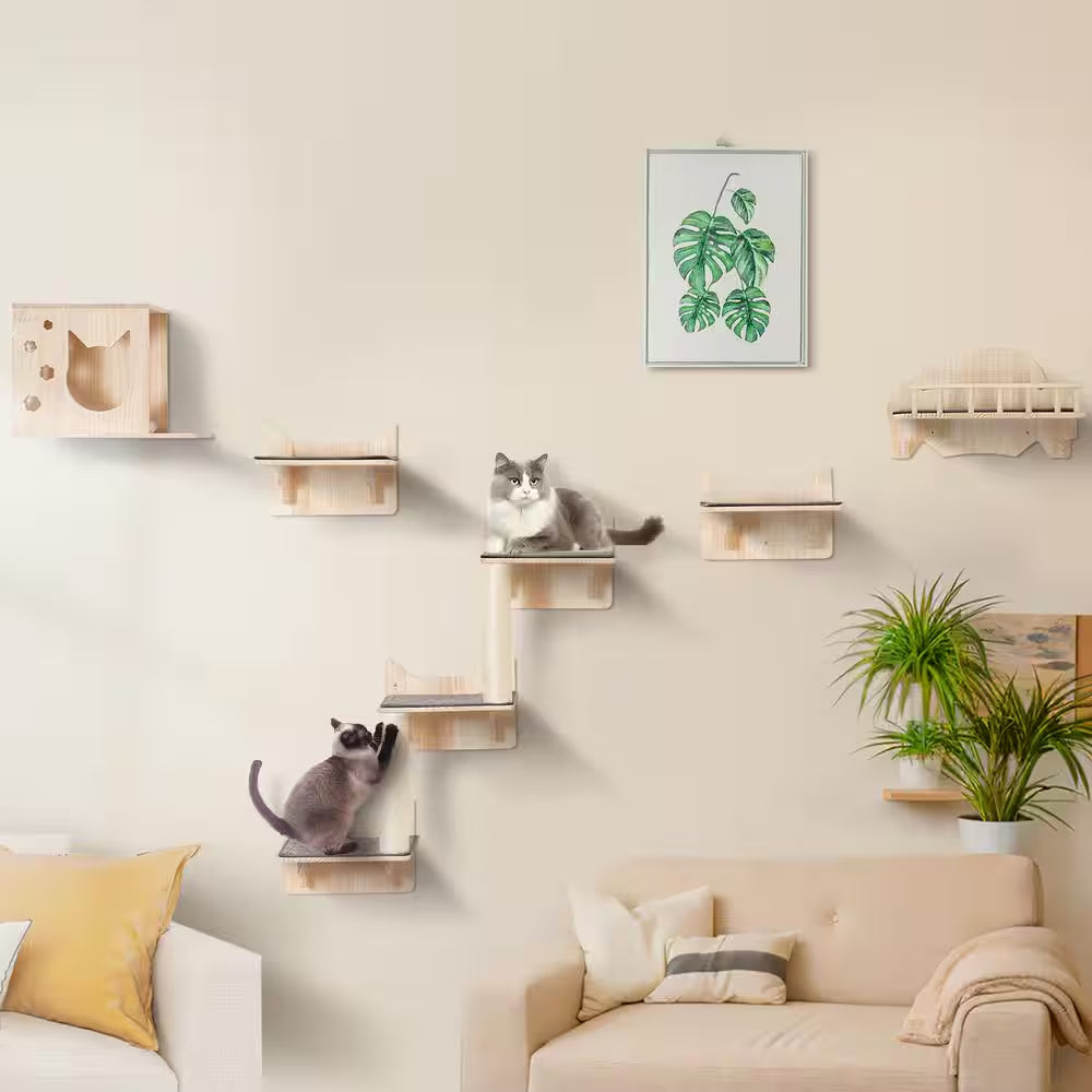 Wall Mounted Cat Shelves, Cat Wall Shelves and Perches with Jumping Boards, Nest, Barrier Board and Cat Tree, 40 Lbs.