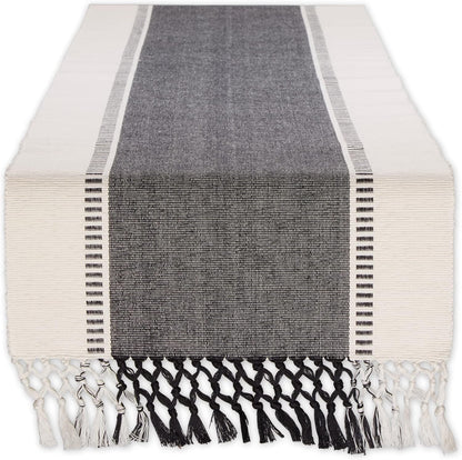 Dobby Stripe Woven Table Runner, 13X72 (13X77.5, Fringe Included), Black