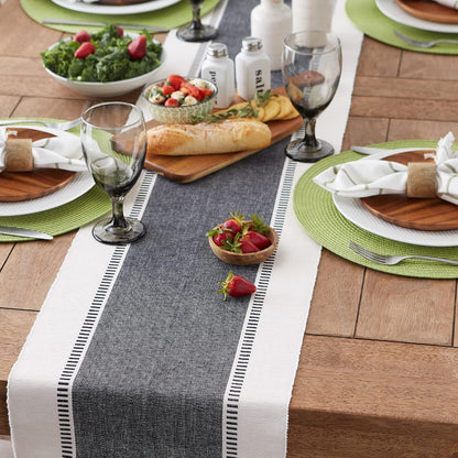 Dobby Stripe Woven Table Runner, 13X72 (13X77.5, Fringe Included), Black