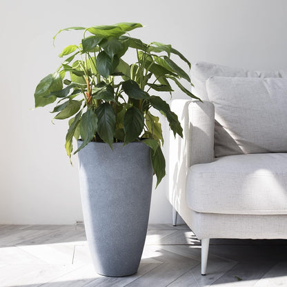 Set of 2 Tall Planters with Trays, 20 Inch Indoor/Outdoor Tall Planters,Large Grey Flower Pots,Tree Planters for Front Door,Patio and Deck
