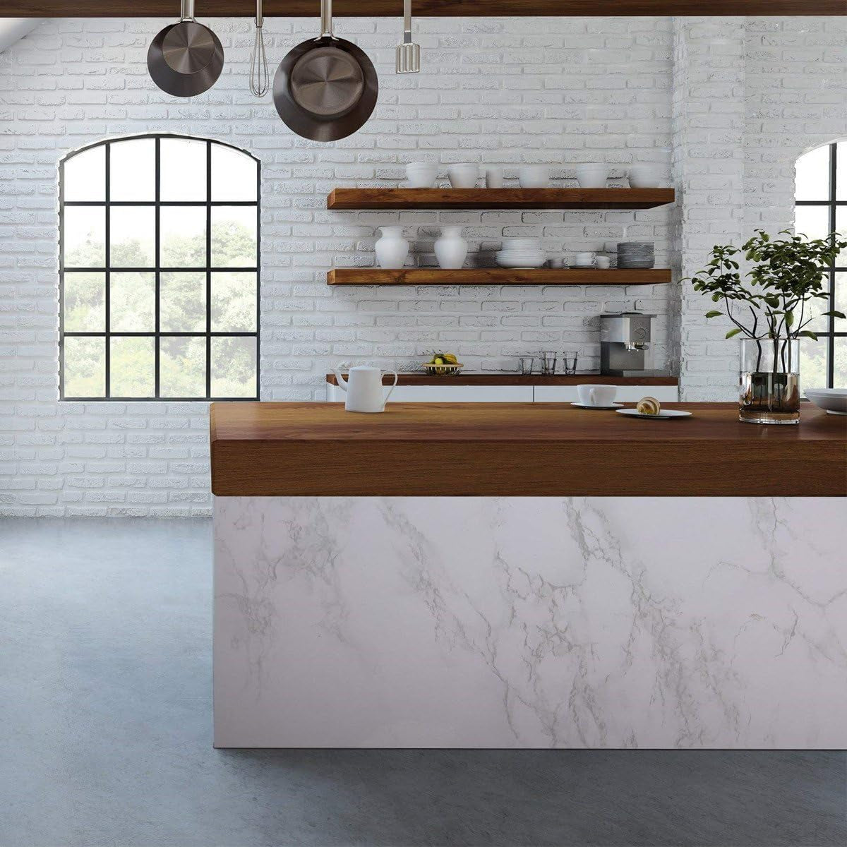 Glossy Marble Contact Paper Granite White/Grey Kitchen Countertop Cabinets Furniture Refurbishment Wall Paper Thick Removable Wallpaper Peel and Stick Wall Decor Vinyl Wrap 11.8"X78.7"