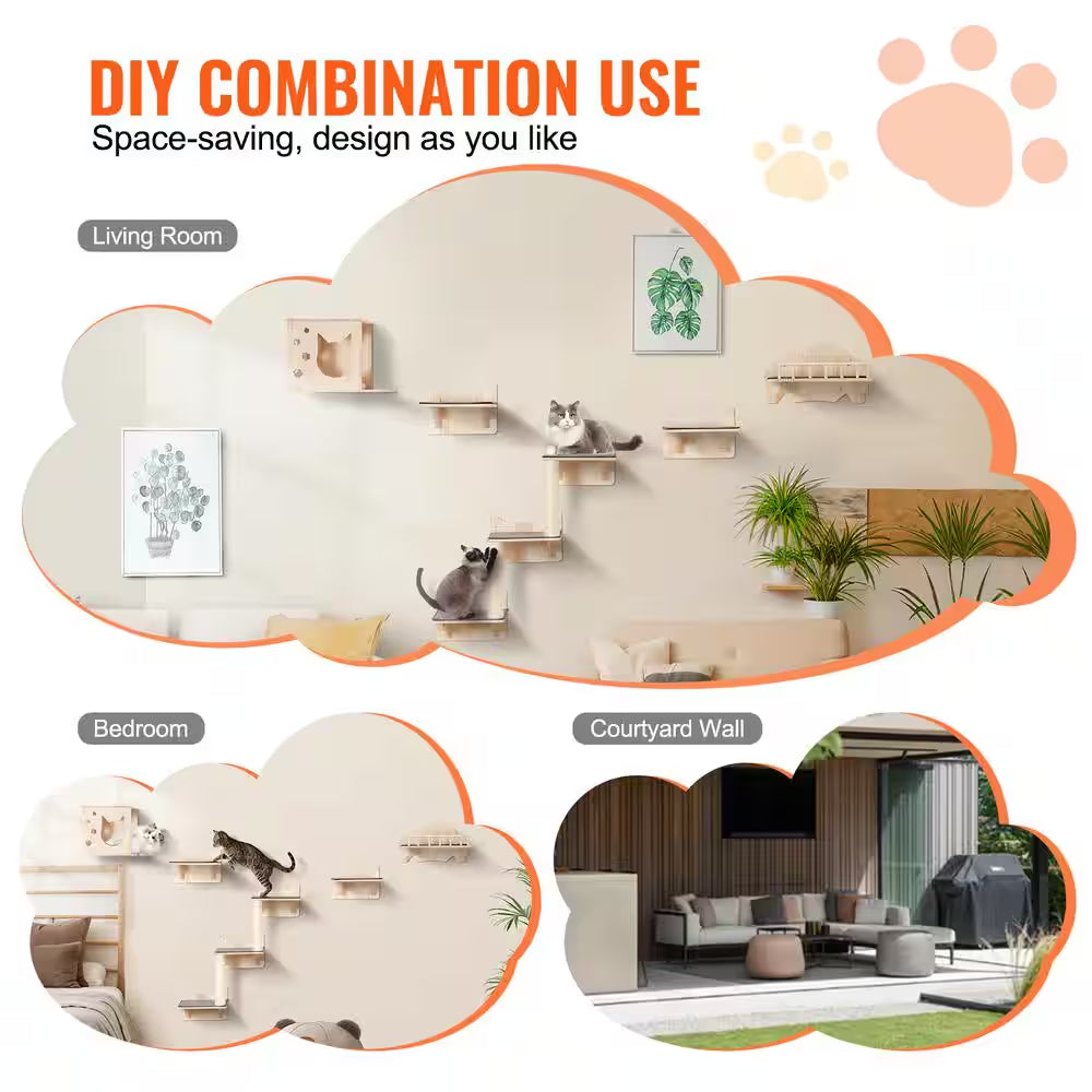 Wall Mounted Cat Shelves, Cat Wall Shelves and Perches with Jumping Boards, Nest, Barrier Board and Cat Tree, 40 Lbs.