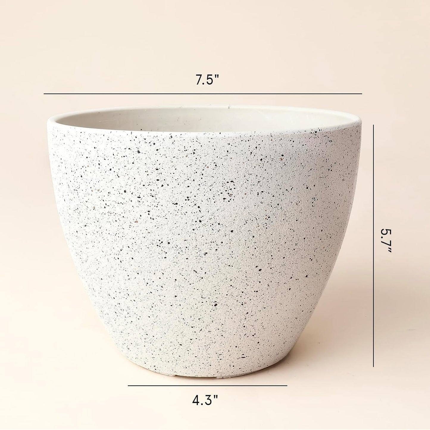Flower Pots Outdoor Garden Planters, Indoor Plant Pots with Drainage Holes, Plastic, Speckled White, Set 2 (7.5 + 7.5 Inch)