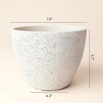 Flower Pots Outdoor Garden Planters, Indoor Plant Pots with Drainage Holes, Plastic, Speckled White, Set 2 (7.5 + 7.5 Inch)