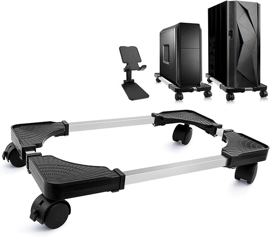 Computer Tower Stand, PC Stand, Adjustable Mobile CPU Stand with Rolling Wheels, PC Tower Stand for Floor Carpet Gaming PC Case, PC Riser for Gamers and Students