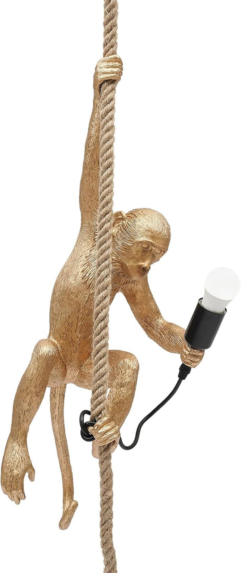 Vintage Monkey Pendant Light Retro Resin Hemp Rope Monkey Lamp 13.7 X 78.7 Inch Hanging Light Fixture E26 Chandelier Ceiling Pendant Lamp for Dining Living Room Bar Cafe (Gold - Pendant Light)