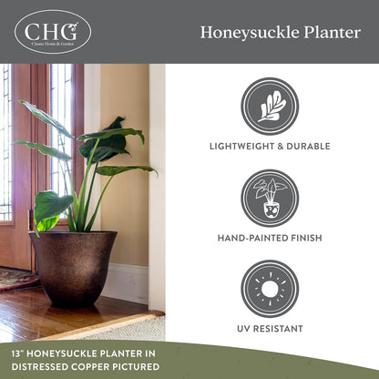 Classic Home and Garden Honeysuckle Resin Planters - Lightweight Indoor & Outdoor Plant Pots - Uv-Resistant Plastic Flower Pots - Pot Planters for Flowers & Herbs (15" Tequila Sunrise)