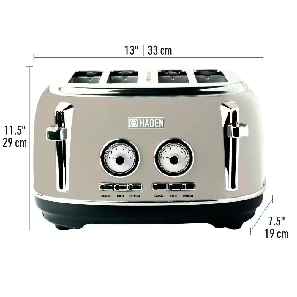 Dorset 1500-Watt 4-Slice Putty Wide Slot Retro Toaster with Removable Crumb Tray and Browning Control