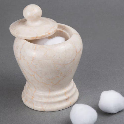 Natural Champagne Marble Aladdin Collection Cotton Ball Holder, Swab Q-Tip Holder, Bathroom Storage Jar Canister