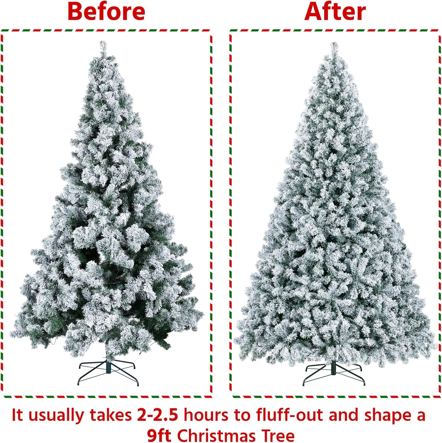 Yaheetech 9Ft Pre-Lit Artificial Christmas Tree with Incandescent Warm White Lights, Snow Flocked Full Prelighted Xmas Tree W/2084 Branch Tips, 900 Incandescent Lights & Foldable Stand, Green & White