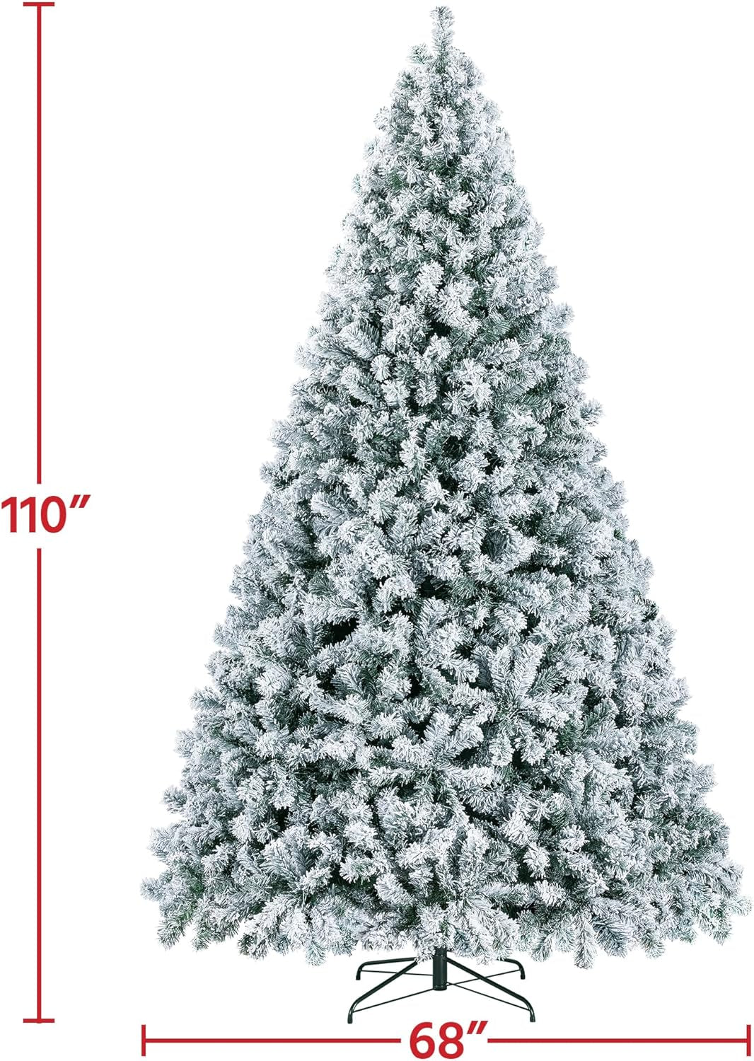 Yaheetech 9Ft Pre-Lit Artificial Christmas Tree with Incandescent Warm White Lights, Snow Flocked Full Prelighted Xmas Tree W/2084 Branch Tips, 900 Incandescent Lights & Foldable Stand, Green & White