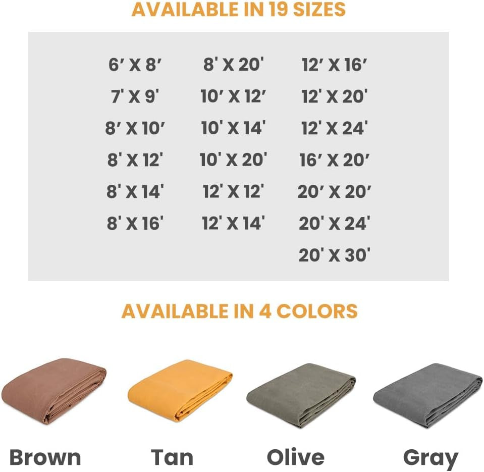 Canvas Tarp 18 Oz. Heavy Duty Waterproof UV Resistant, Rustproof Grommets, Industrial & Commercial Use Cloth Tarp (Cut Size: 12'X16', Finished Size: 11'6"X15'6", Olive)