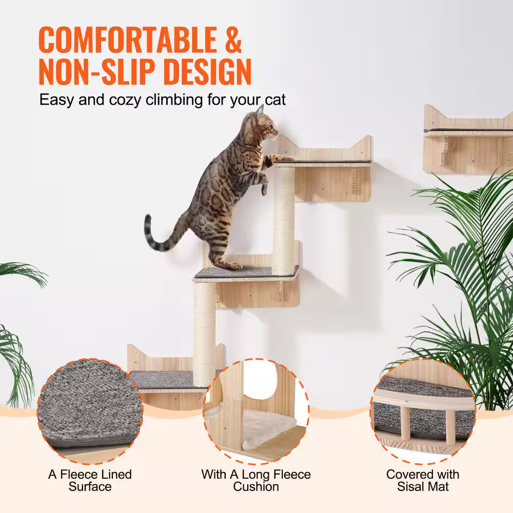 Wall Mounted Cat Shelves, Cat Wall Shelves and Perches with Jumping Boards, Nest, Barrier Board and Cat Tree, 40 Lbs.