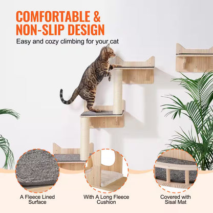 Wall Mounted Cat Shelves, Cat Wall Shelves and Perches with Jumping Boards, Nest, Barrier Board and Cat Tree, 40 Lbs.