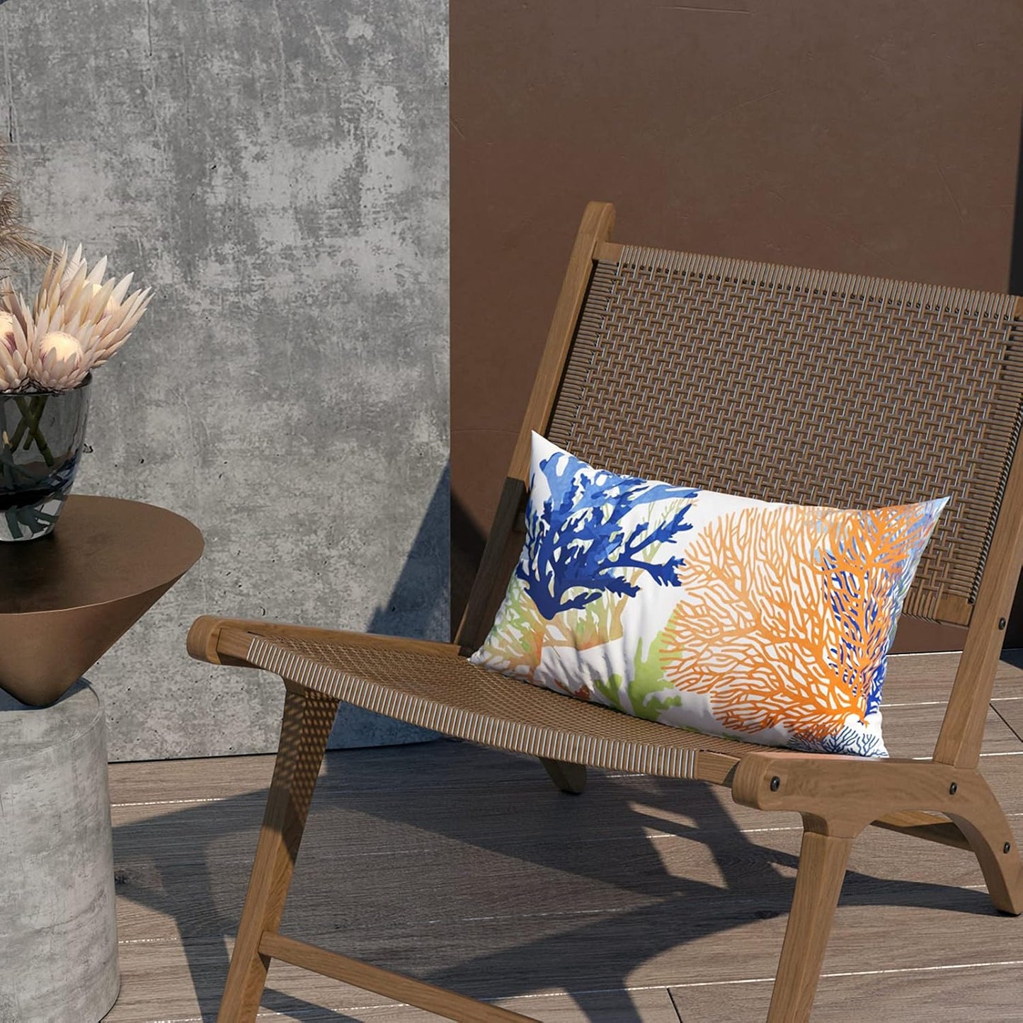 Outdoor/Indoor Lumbar Pillow Covers, Patio Fade Resistant Lumbar Pillow Cases ONLY, Tropical Lumbar Cushion Covers for Home and Garden Furniture Decor,12” X 20”, Pack of 2, Coral Multi