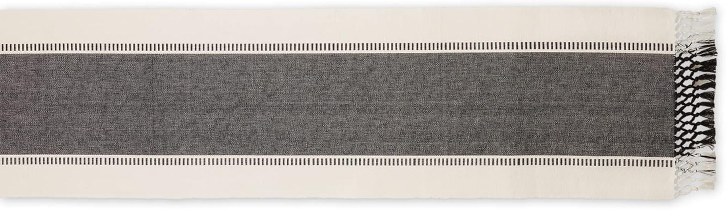 Dobby Stripe Woven Table Runner, 13X72 (13X77.5, Fringe Included), Black