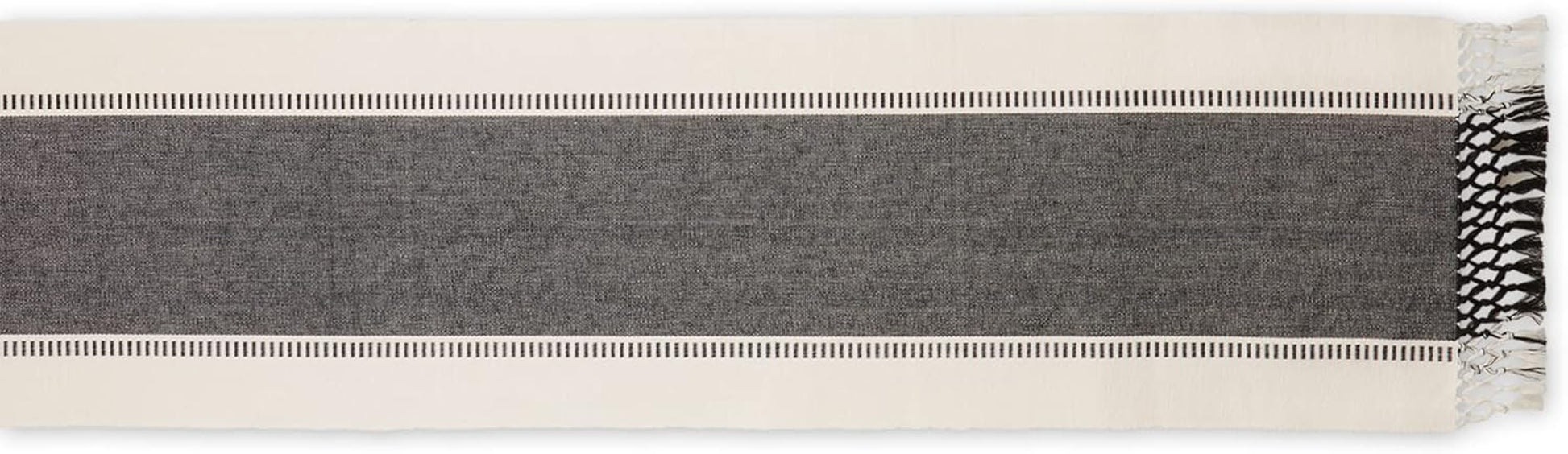 Dobby Stripe Woven Table Runner, 13X72 (13X77.5, Fringe Included), Black