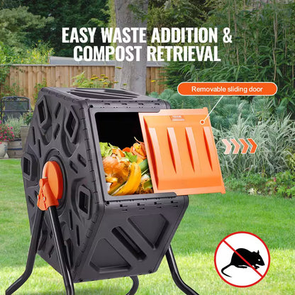 Compost Bin 18.5 Gal. Small Composting Tumbler Compact Single Rotating Chamber with Sliding Door and Frame for Garden