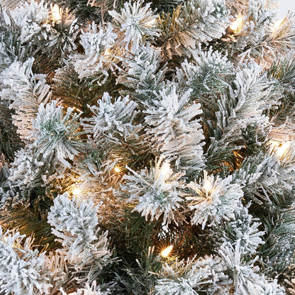 Yaheetech 9Ft Pre-Lit Artificial Christmas Tree with Incandescent Warm White Lights, Snow Flocked Full Prelighted Xmas Tree W/2084 Branch Tips, 900 Incandescent Lights & Foldable Stand, Green & White