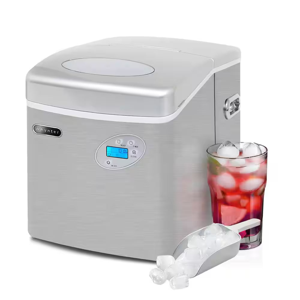 14 In. 49 Lbs Portable Ice Maker Countertop Ice Maker Countertop Ice Machines Bullet Ice in Stainless Steel