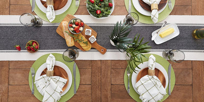 Dobby Stripe Woven Table Runner, 13X72 (13X77.5, Fringe Included), Black