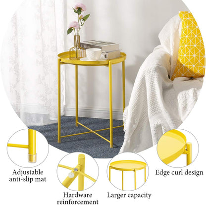 End Table, Outdoor Side Table Small Patio Desk round Metal Yellow Accent Nightstand for Small Spaces Coffee Nightstand Anti-Rust and Waterproof Bright Yellow