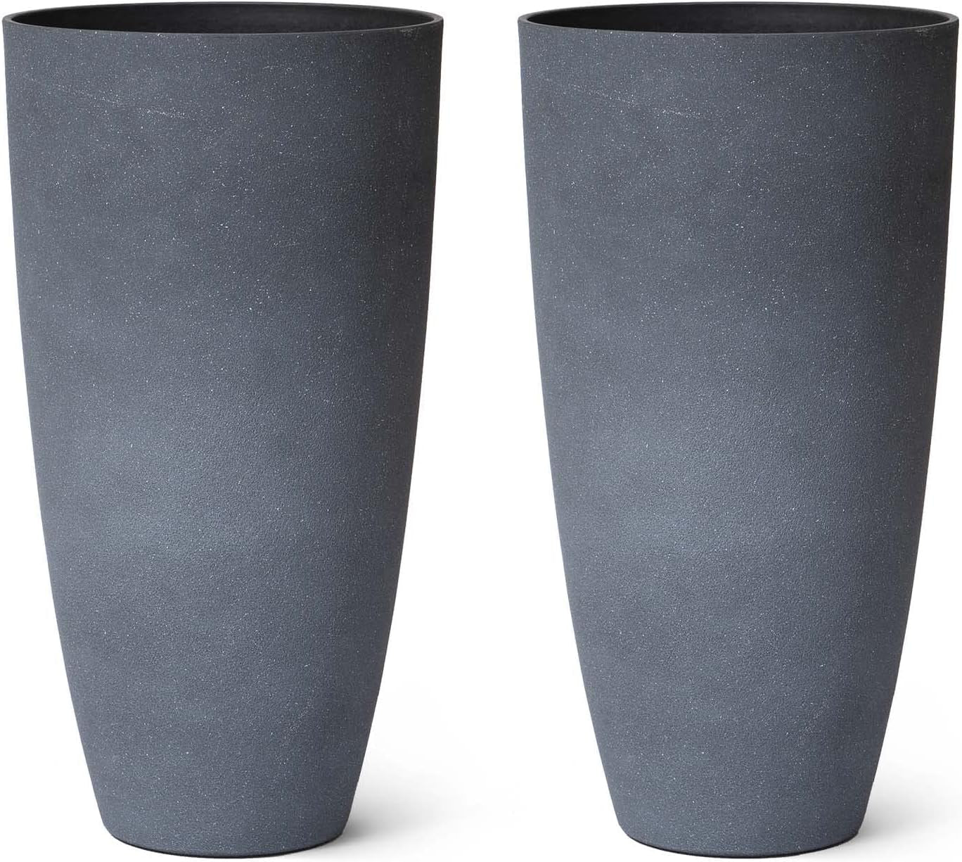 Set of 2 Tall Planters with Trays, 20 Inch Indoor/Outdoor Tall Planters,Large Grey Flower Pots,Tree Planters for Front Door,Patio and Deck