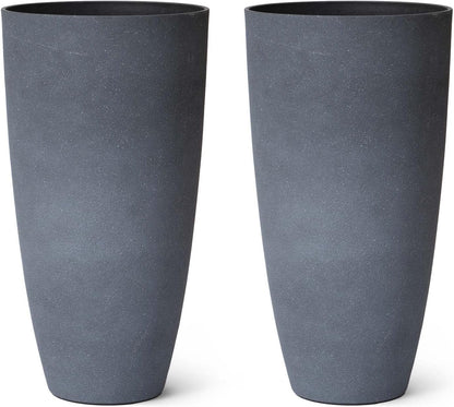 Set of 2 Tall Planters with Trays, 20 Inch Indoor/Outdoor Tall Planters,Large Grey Flower Pots,Tree Planters for Front Door,Patio and Deck