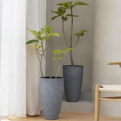 Set of 2 Tall Planters with Trays, 20 Inch Indoor/Outdoor Tall Planters,Large Grey Flower Pots,Tree Planters for Front Door,Patio and Deck
