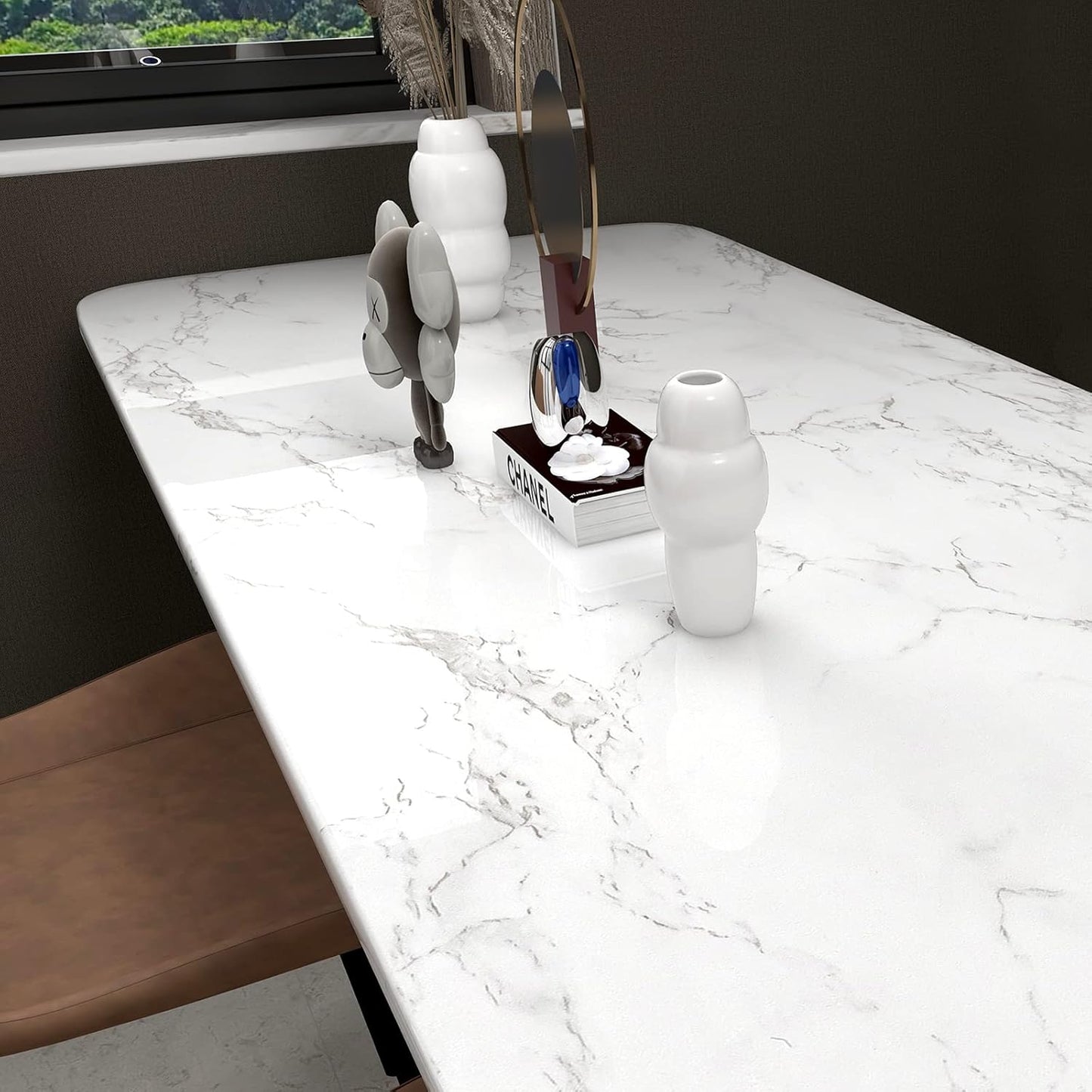 Glossy Marble Contact Paper Granite White/Grey Kitchen Countertop Cabinets Furniture Refurbishment Wall Paper Thick Removable Wallpaper Peel and Stick Wall Decor Vinyl Wrap 11.8"X78.7"