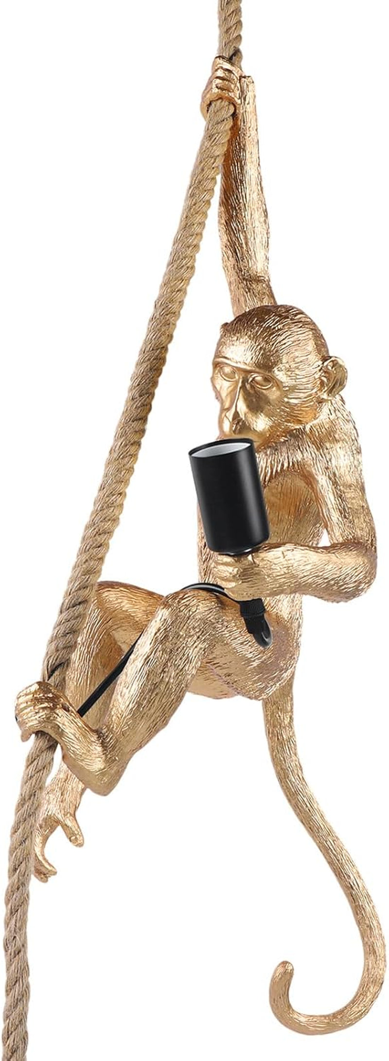 Vintage Monkey Pendant Light Retro Resin Hemp Rope Monkey Lamp 13.7 X 78.7 Inch Hanging Light Fixture E26 Chandelier Ceiling Pendant Lamp for Dining Living Room Bar Cafe (Gold - Pendant Light)