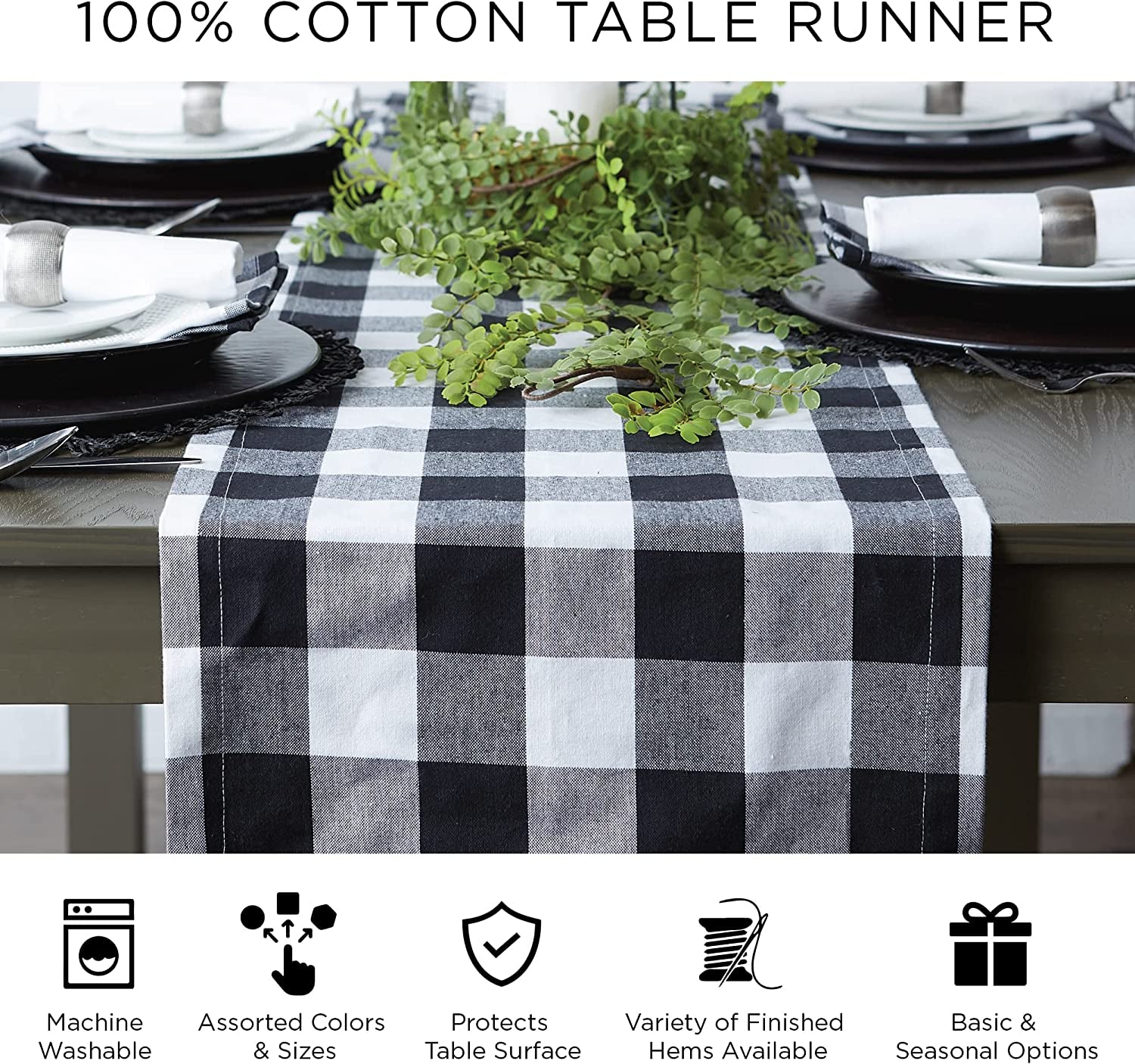 Dobby Stripe Woven Table Runner, 13X72 (13X77.5, Fringe Included), Black