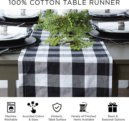 Dobby Stripe Woven Table Runner, 13X72 (13X77.5, Fringe Included), Black