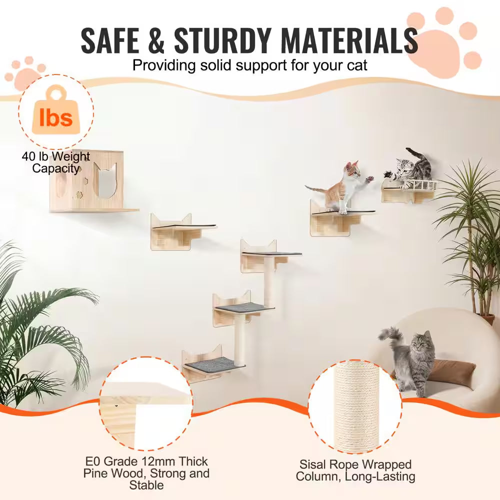 Wall Mounted Cat Shelves, Cat Wall Shelves and Perches with Jumping Boards, Nest, Barrier Board and Cat Tree, 40 Lbs.