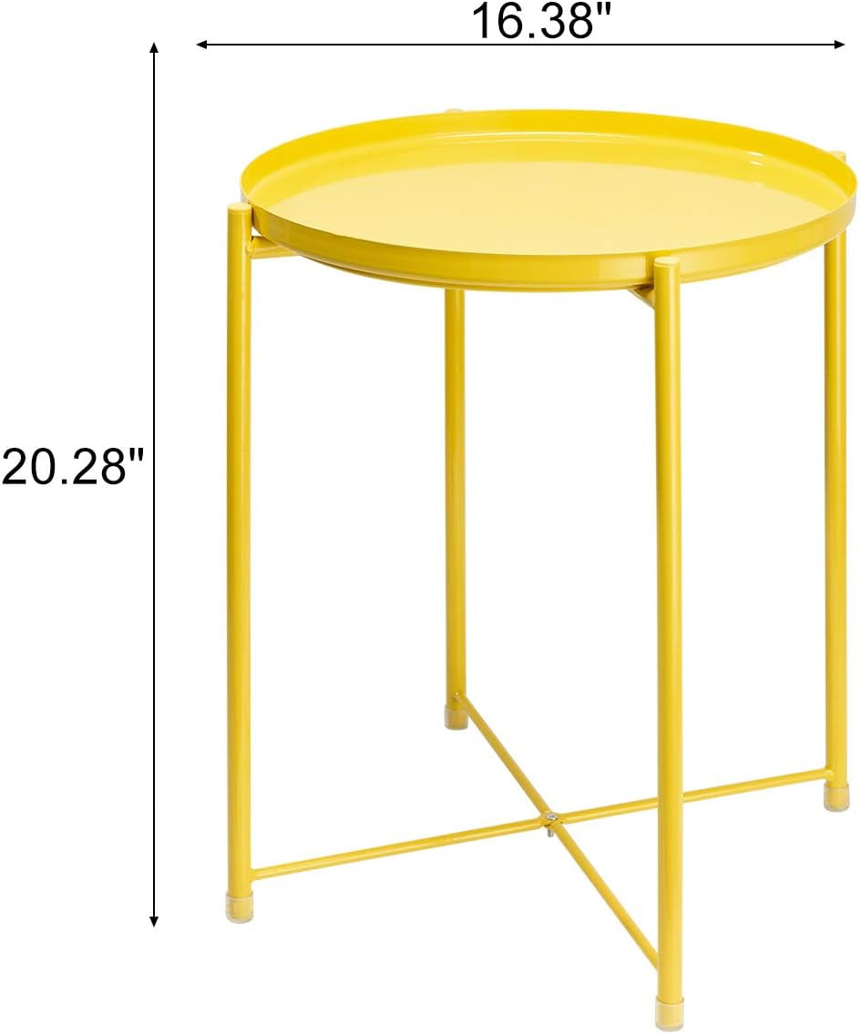 End Table, Outdoor Side Table Small Patio Desk round Metal Yellow Accent Nightstand for Small Spaces Coffee Nightstand Anti-Rust and Waterproof Bright Yellow