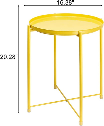 End Table, Outdoor Side Table Small Patio Desk round Metal Yellow Accent Nightstand for Small Spaces Coffee Nightstand Anti-Rust and Waterproof Bright Yellow