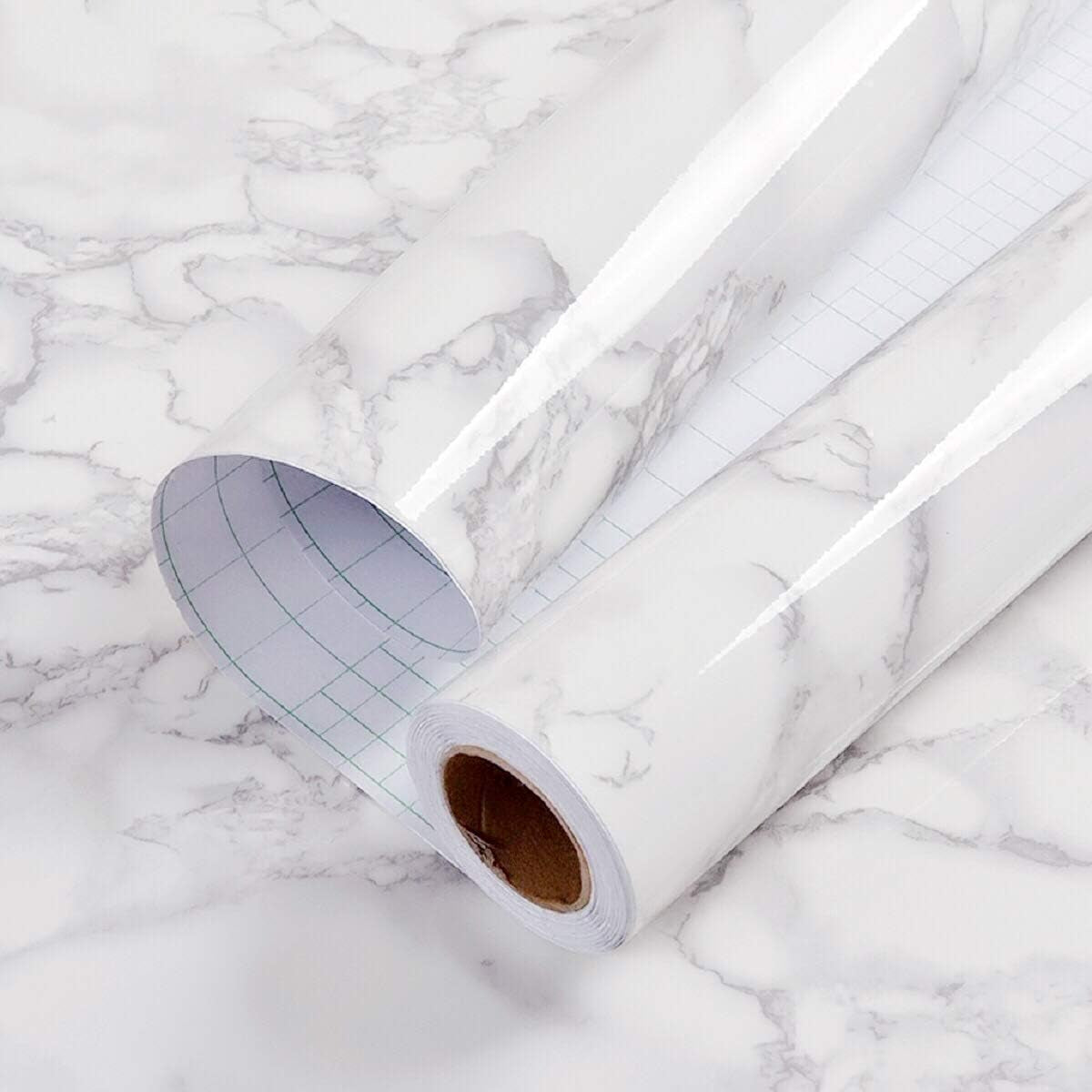 Glossy Marble Contact Paper Granite White/Grey Kitchen Countertop Cabinets Furniture Refurbishment Wall Paper Thick Removable Wallpaper Peel and Stick Wall Decor Vinyl Wrap 11.8"X78.7"