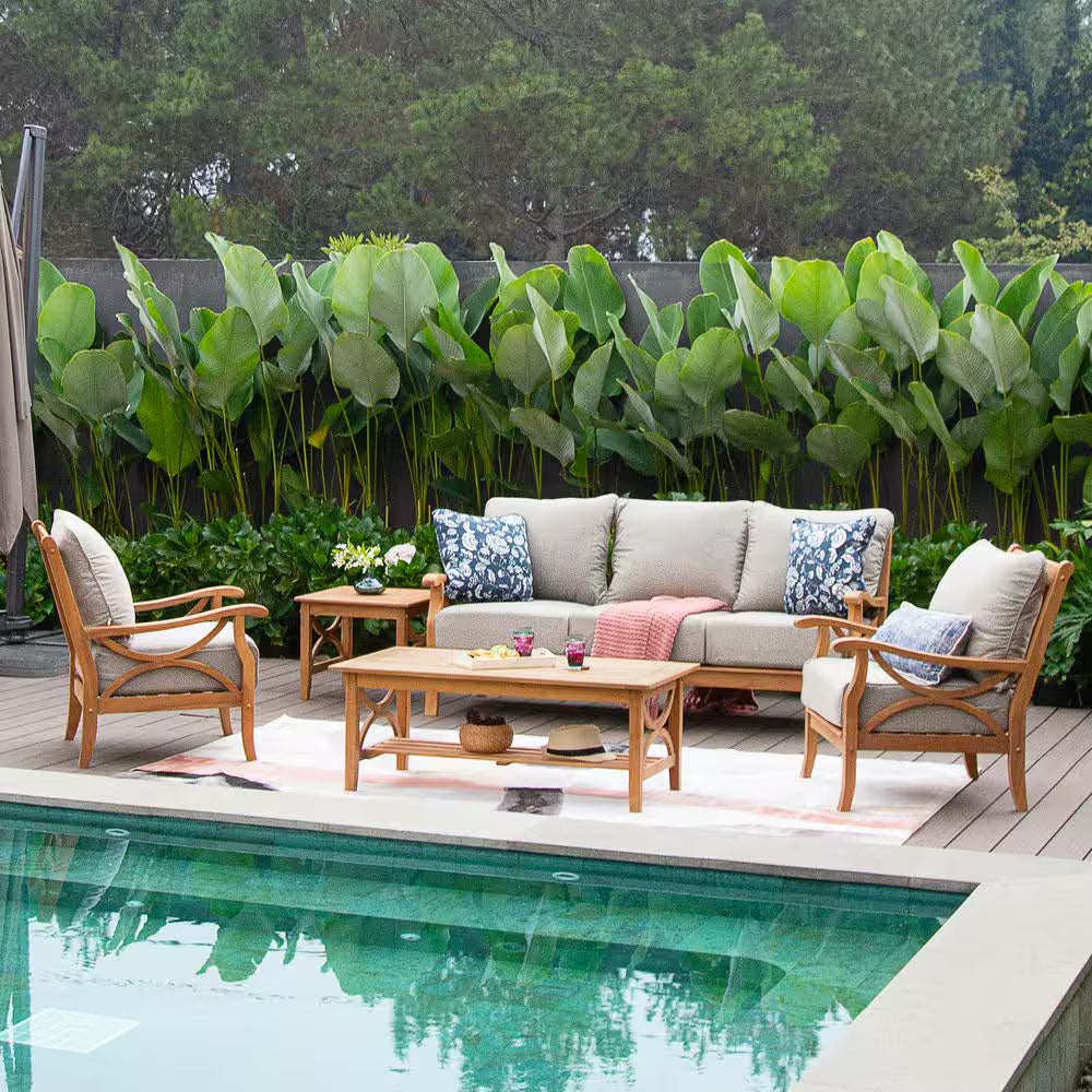 Kinsley 5-Piece Premium Indonesia Teak Wood Patio Conversation Set with Beige Cushion