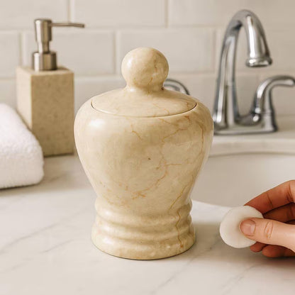Natural Champagne Marble Aladdin Collection Cotton Ball Holder, Swab Q-Tip Holder, Bathroom Storage Jar Canister