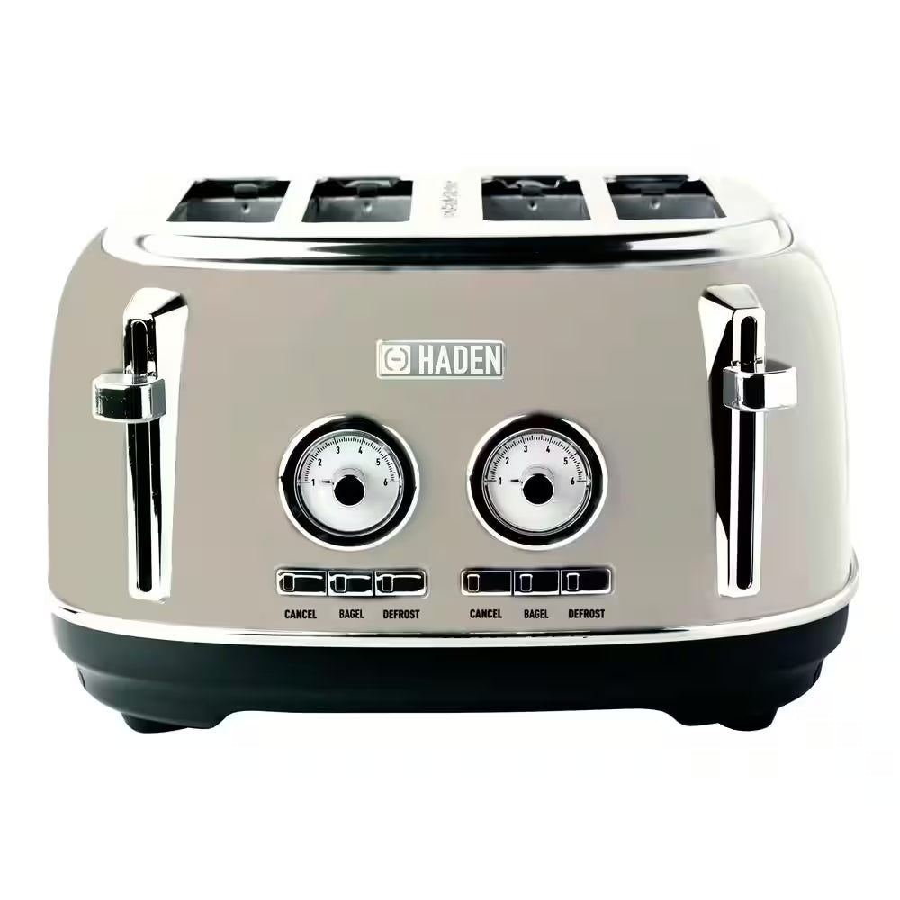 Dorset 1500-Watt 4-Slice Putty Wide Slot Retro Toaster with Removable Crumb Tray and Browning Control