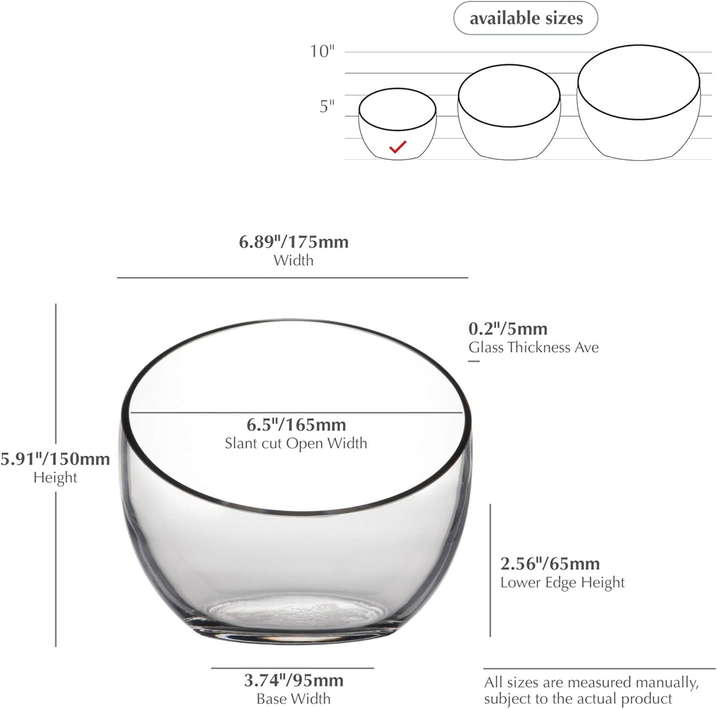 Clear Slant Cut Bowl Glass Vase, Glass Terrarium, Candy Dish, Glassware, Slant Open: 7". Height: 6" X 2.7". Base: 4" (1 Piece)