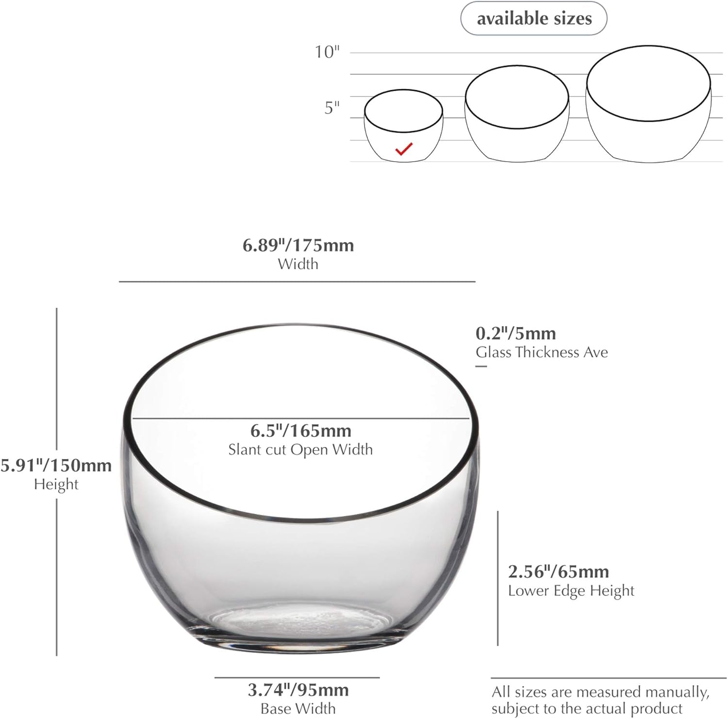 Clear Slant Cut Bowl Glass Vase, Glass Terrarium, Candy Dish, Glassware, Slant Open: 7". Height: 6" X 2.7". Base: 4" (1 Piece)